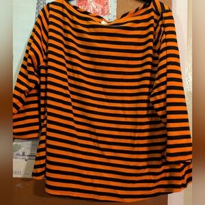 Unique Vintage Black and Orange Striped Long Sleeve Top